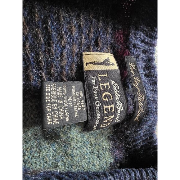 Vtg Eddie Bauer Deer Bay Blue Wool Multi-Color Patchwork Cardigan Sweater M - Picture 4 of 8